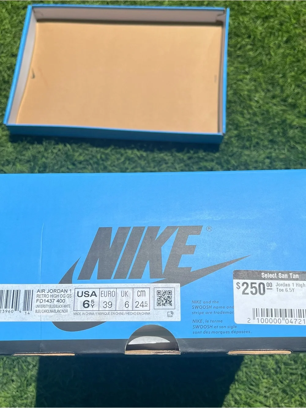 Nike Air Jordan 1 Retro High OG GS “University Blue” UNC Black White Size 6.5Y